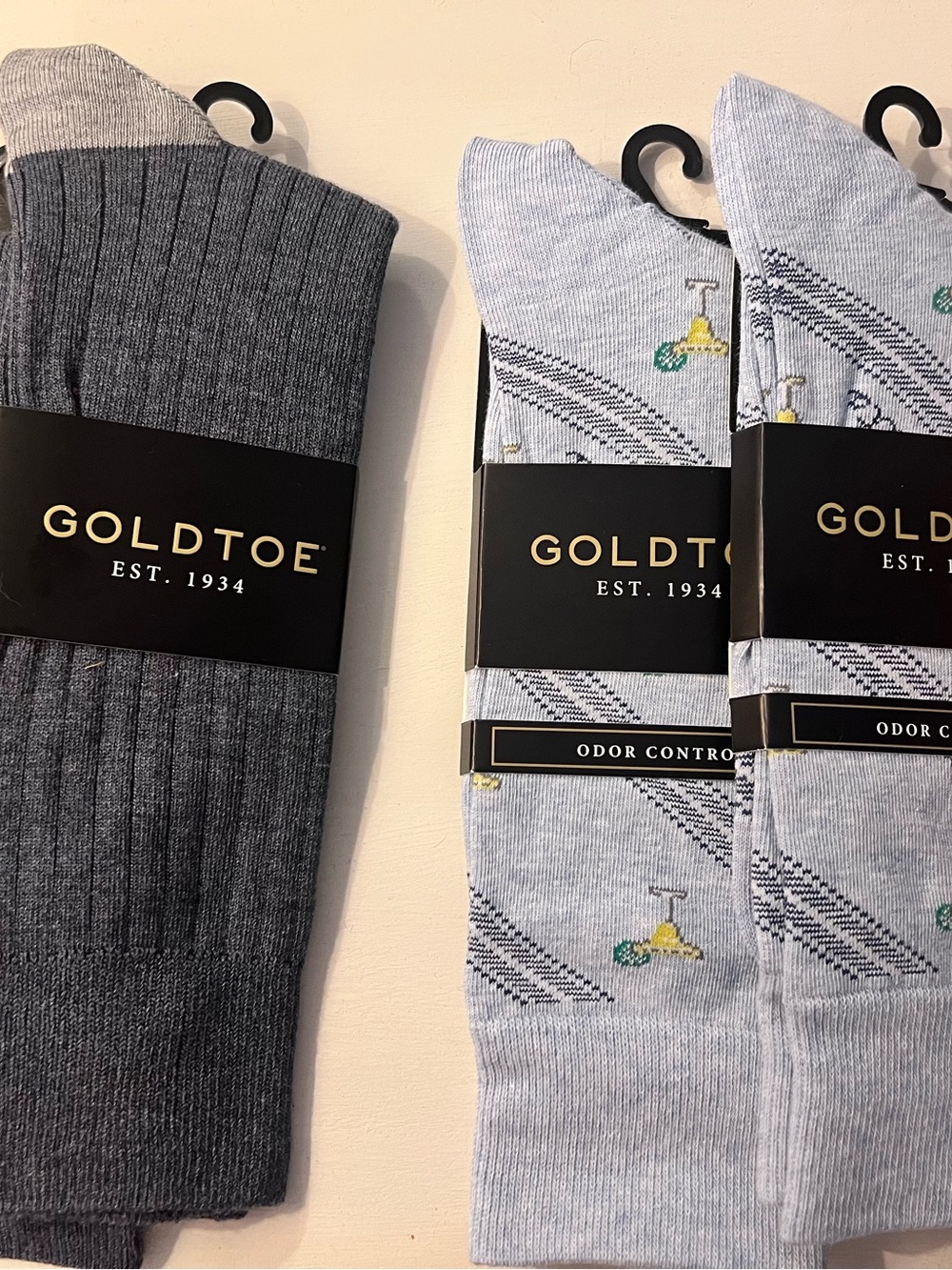 GoldToe Men's Dress Socks - Gray and Light Blue with Small Yellow Accent